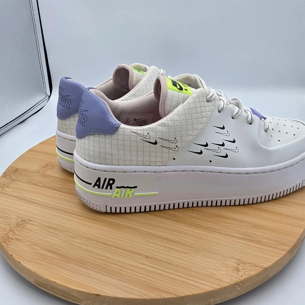 Nike Air Force 1 Sage Low LX White Multi-Swoosh Platform Sneakers CU5315-100 - Picture 4 of 13